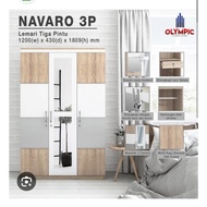 Lemari Pakaian Baju Partikel Kayu 3 PINTU LP 3P HESSIAN NAVARO CERMIN KACA GANTUNG KUNCI OLYMPIC KUA