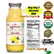 LAKEWOOD Organic Pure Lemon Juice 12.5OZ/370ML Exp:8/2026 100% Pure Lemon Juice有机柠檬汁