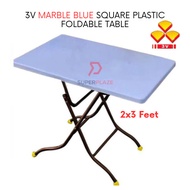 3V Marble Blue 2x3 Feet Plastic Foldable Table Portable Dining Table Study Table Kitchen Table Outdoor