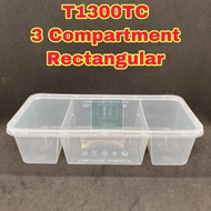 TAPAU - [ 50pcs± ] TAGE T1300TC 3 Compartment PP Lunch Box with Lid Disposable Plastic Food Box / Be