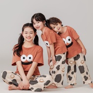 [HY] Children's Pajamas Set Boys Girls Homewear Parent-Child Short-Sleeved Pure Cotton Air Condition