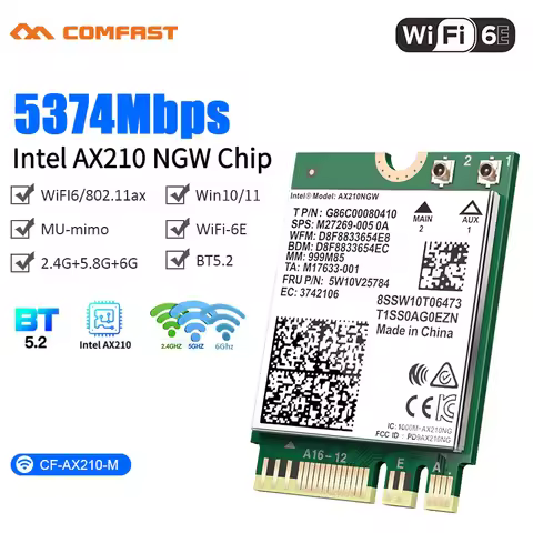 comfast Intel AX200/AX210 WiFi 6E 2.4GHz/5GHz/6GHz Network Adapter 5400Mbps Bluetooth 5.3 For Laptop