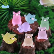 [LI] 6pcs/set Luminous Mini Resin Pig Car Dashboard Toys Dolls Figures Home Garden Decoration Cartoo