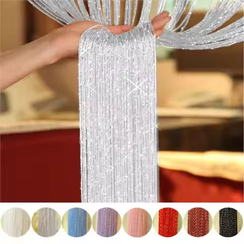 1x2m Glitter String Cheap Door Curtain Beads Room Dividers Beaded Fringe polyester fabric Window Pan