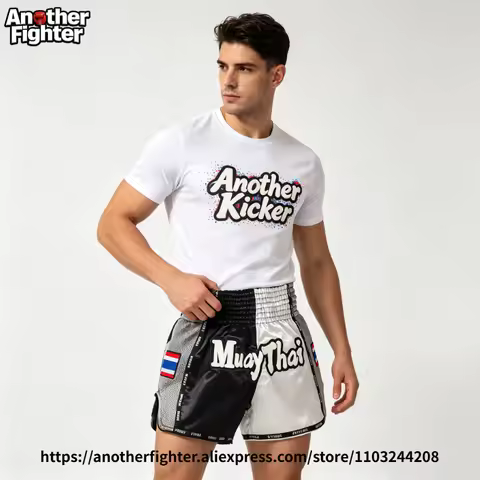 Black White Muay Thai Boxing Shorts Adult Kids Kickboxing Shorts with Muay Thai Embroidery Thailand 
