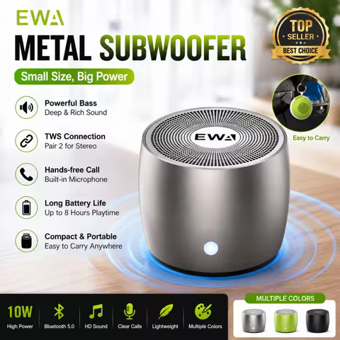New Hot EWA A103 Mini Bluetooth Speaker Bass IPX5 Waterproof Portable Wireless Speaker Metal Body Bo