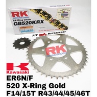 RK Sprocket Set Kawasaki ER6N ER6F RK 520 KRX X-Ring Black / Gold Chain Rantai Hitam / Emas ER6 100%