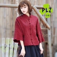 Cotton Linen Chinese Cheongsam 2024 CNY Blouse Baggy Loose Long Sleeve Lady Shirt Plus Size Blouse