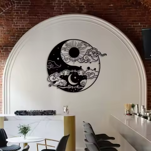 Yin Yang Metal Wall Art, Sun Moon Design for Yoga Meditation Room Decor