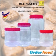 K2 / K80 / K400 / K3400 800ml - 3400ml Red Cap Pet Bottle / Balang Kuih Raya / 红盖饼罐 - B&B Plastic