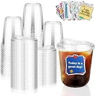 25 Sets Clear Plastic Cups with Strawless Sip Lids, 12oz Round Bottom Disposable Ice Coffee Cups, PE