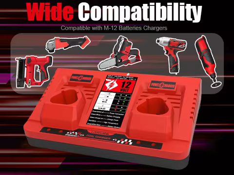 2 ports For Milwaukee M12 Replacement battery charger 48-11-2401, 48-11-2402, 48-11-2420, 48-11-2411