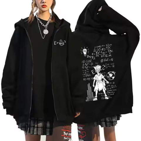 Anime Dr. Stone Zipper Hoodie Manga Senku Ishigami Graphic Zip Up Jacket Men Women Casual Manga Hood