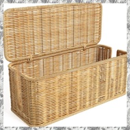 [I O J E] Cable Management Box,Handwoven Imitation Rattan Cord Hider Organizer Box with Lid,2 Open S