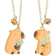 Capybara BFF Necklace for 2, Best Friend Necklace Set, Cute Capybara Pendant for Animal Couples, Swe