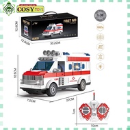 Ambulance toy with four-way remote control and flashing lights for babies