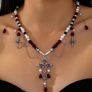 1 Dây chuyền mặt thánh giá phong cách Gothic cho nữ, Dây chuyền hạt Bloody Styles, Trang'sức ma cà r