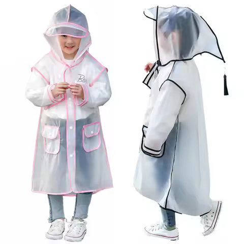 Kids Raincoat Boys and Girls Rainwear Children's Waterproof Poncho Transparent Travel Rain Coat EVA 