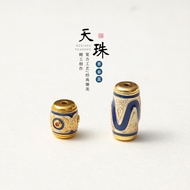Ancient Method Burnt Blue Tiger Tooth Pattern Aquarium Dzi Beads Barrel Beads Three-Eyed Dzi Beads D
