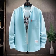 M-5XL Summer Korean Plus Size Fashion Loose Casual Plain Long Sleeved Shirt Men