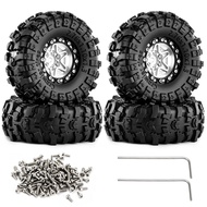 4pcs RC Crawler Car 1.3-inch 7mm Hex Metal Beadlock Wheel Rim & Rubber Mud Tyre for 1/18 TRX4M 1/24 