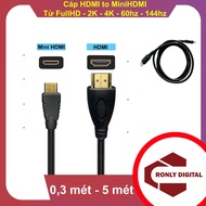 HDMI to Mini HDMI cable, MiniHDMI to HDMI supports FullHD 60hz - 144hz 1m - 2m - 3m - 5m