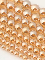 30-90顆黃金香檳鍍層石英圓形鬆散間隔珠,水晶治療力量石英