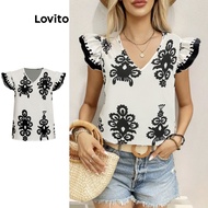 Lovito Boho Tribal Print Fabric Stitching Blouse for Women LBL15317 Lovito Blus Jahitan Kain Cetak T