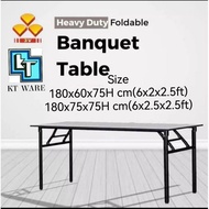 KT WARE 3V 2x6 ft Heavy Duty Foldable Wood Top Banquet Table Folding Function Table Catering Table B