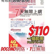 docomo7日無限上網卡 和記日本上網卡 數據卡