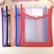 A4 Button File Pouch With Labels - Student Test Paper Textbook Storage Bag - Transparent Color Edge 
