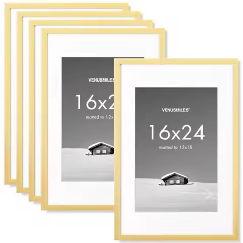 16x24 inch Picture Frame 16x24 Photo Frames with 12x18 Removable Mat - High Definition Plexiglass - 