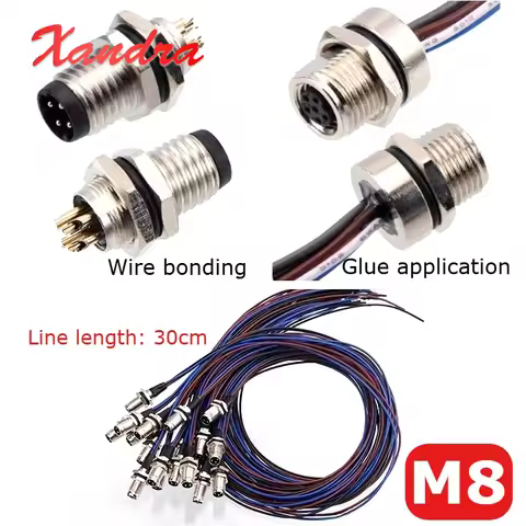M8 Connector Cable 3 4 5Pin 6 8 Pin Male Female Sensor Cable A B D Code Front Rear Panel Mount IP67 