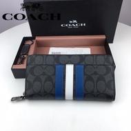 Coach long wallet men fashion striped zipper wallet large capacity limited time buy 26070