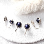 VIIART。放輕鬆-藍砂石。極簡藍砂石黃銅客製化耳夾耳環