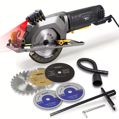 5Amp Mini Circular Saw, 3500RPM Corded Compact Saw with 5pcs Blades, Laser Guide, Guide, Vacuum Adap