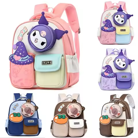 Kuromi Cartoon Backpack For Kindergarten Students Lightweight Macaron Color Casual Daily Travel Capy