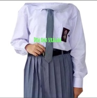 Setelan seragam sekolah anak SMA perempuan baju putih lengan panjang rok rempel abu-abu SMA