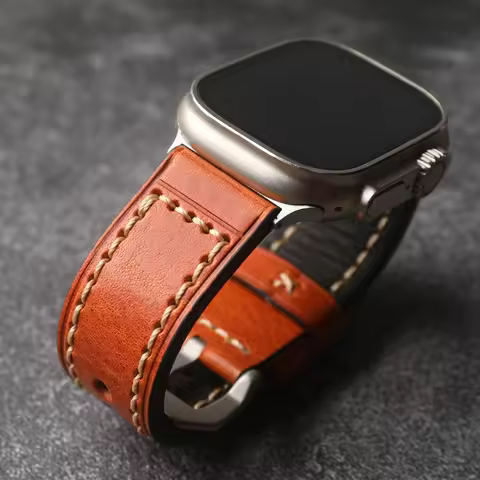 Handmade Head Layer Cowhide Leather Strap for iWatch Apple Watch 49MM 45MM 44MM Ultra2 S8 S9 Blue Br