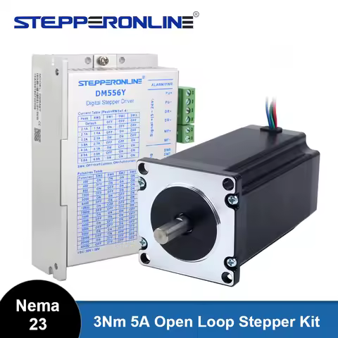 STEPPERONLINE Nema 23 Stepper Motor Driver CNC Kit 3N.m 5A 57x100mm & Driver DM556Y 1.7-5.6A DC20V-5