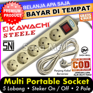 [COD] KAWACHI STEELE STOP KONTAK / COLOKAN LISTRIK 5 POLE LUBANG LOBANG 1.5m 3m 5m PANJANG KABEL COK