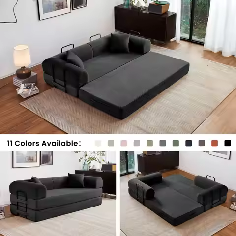 79'' Boneless Couch Foldable Convertible Futon Sleeper Sofa Bed Floor Lounge with L-Shaped Armrests 