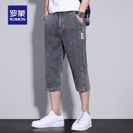 ROMON | Quần Jeans Ngắn Thể Thao Nam Mỏng Màu Xanh 7/8