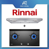 RINNAI RH-S95A-SSVR 90CM SLIMLINE HOOD + RINNAI RB-2CGN 2 BURNER INNER FLAME GLASS GAS HOB