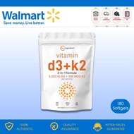 Vitamin D3 5,000 IU + K2 MK-7 100 mcg, 180 Softgels | 2-in-1 Bone, Immune & Heart Support | Easy to 
