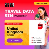 UK SIM Card 30 days 10GB Data | 4G/5G | Zero1 2GO full speed Travel Data SIM