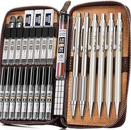 Nicpro 33-Piece Metal Mechanical Pencil Set in Leather Case, Drawing Pencil 0.3, 0.5, 0.7, 0.9, 2 mm