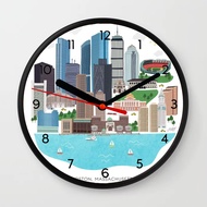 Jam Dinding Ilustrasi Pemandangan Kota Boston