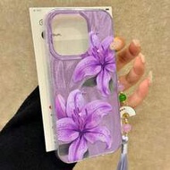 Shockproof Flower Elements Fashion Elegant Purple Lily Flower Tassel Pendant Phone Case, Compatible 