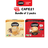Cafe21 Flat White Deluxe ，Oat Latte Instant Coffee Mix Bundle Pack Made in Singapore No Added Sugar Bold Taste Ideal for Coffee Lovers Perfect for Home and Office Brewing（18g x 15 Sachets and 25g x 10 Sachets）